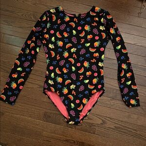 Kate Spade Black Bodysuit with Colorful Fruit Print
